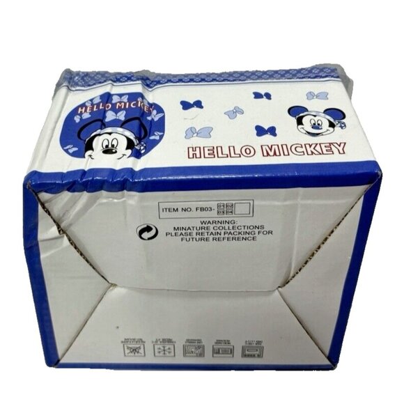 Hello Mickey Small Tea Cup With Lid Blue & White Mickey Mouse Coffee Cup/Mug New - Picture 5 of 8